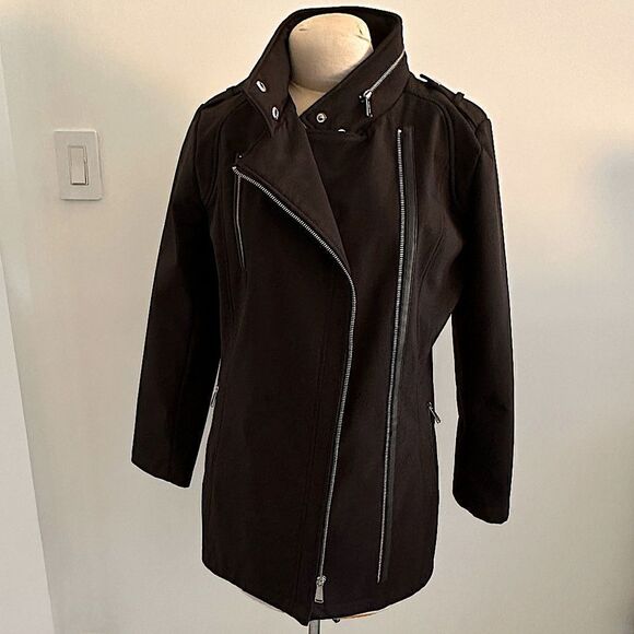 MICHAEL Michael Kors jacket black S multi zips hood assemetrical elegant. - Picture 4 of 16